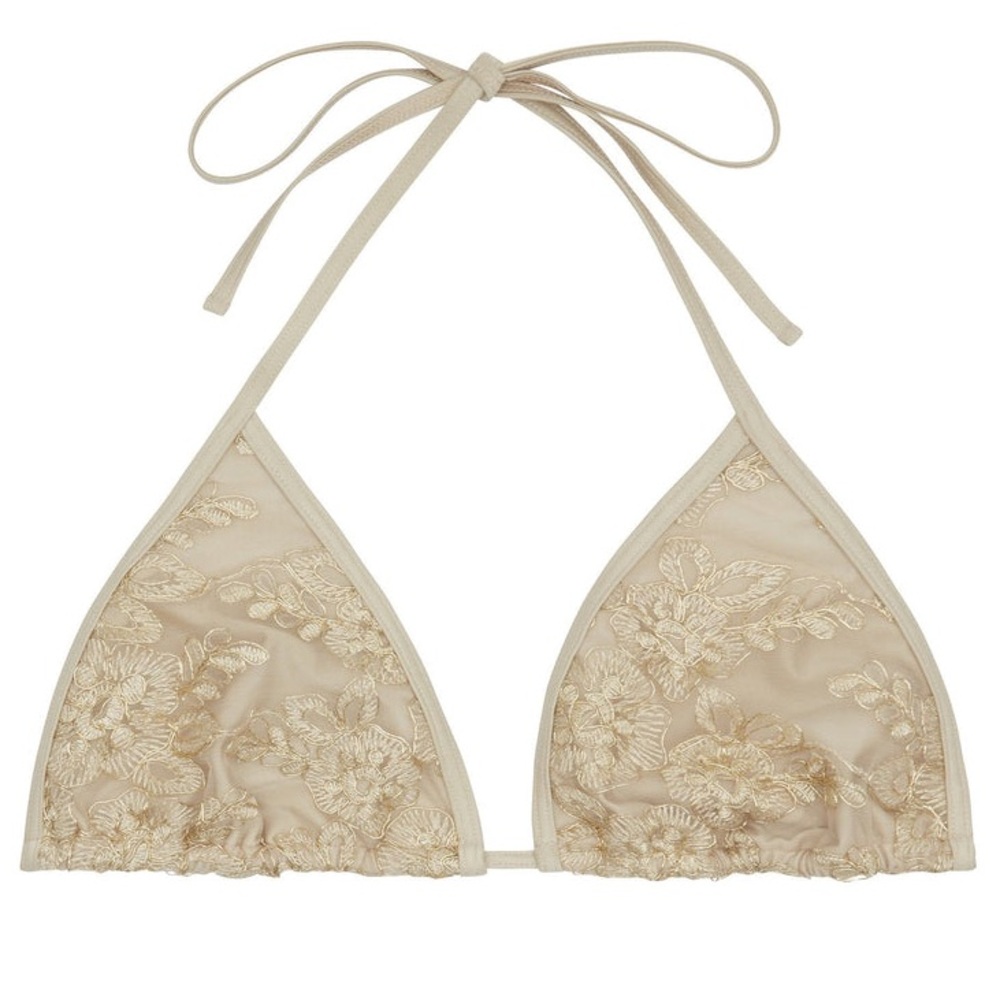 Hunter McGrady X Playful Promises Gold Floral Embroidered Halter Neck Bikini Top